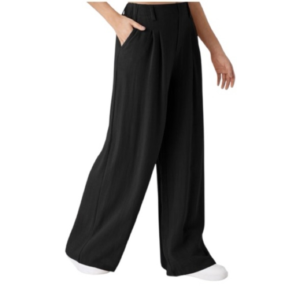 NWT HALARA High Waisted Pocket Wide Leg Flowy Palazzo Casual Linen-Feel - Picture 4 of 12